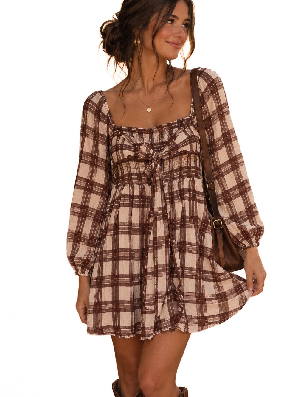 NWT Peach Love California Plaid Smocked Dress Large